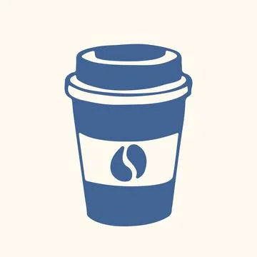 Flat illustration of a takeaway coffee cup with lid and bean symbol. Simple Stock Illustration