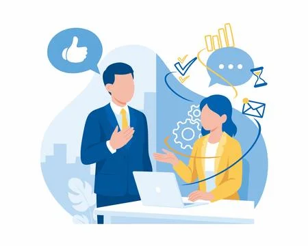 Flat Illustration of Task Completion Appreciation: Manager Giving Thumbs Up Illustrazione stock