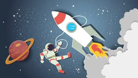A flat illustration on the theme of space an astronaut in outer space again.. Stock Illustration