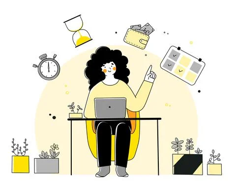 Flat illustration with time management self-organization for concept design. Stock Illustration