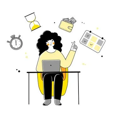 Flat illustration with time management self-organization for concept design. Stock Illustration