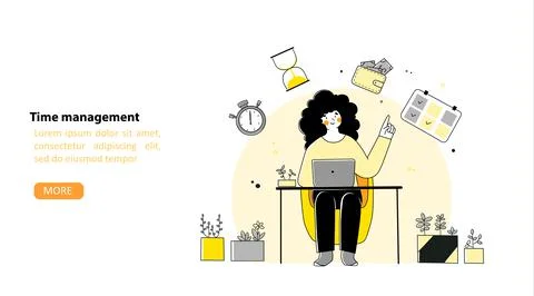 Flat illustration with time management self-organization for concept design. Stock Illustration
