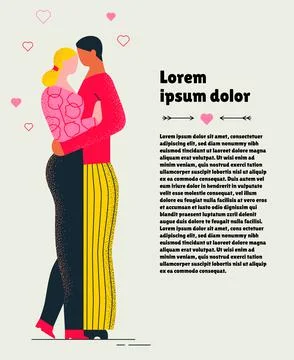 Flat illustration of two hugging lovers. Man amd women face to face. Man and Illustrazione stock