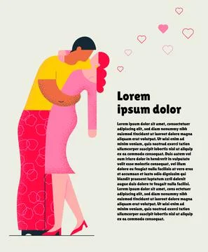 Flat illustration of two hugging lovers. Man holding woman for web app, articles Illustrazione stock
