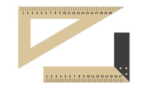 Flat illustration of two measuring triangles, one wooden and one metal Stock Illustration