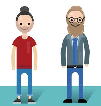 Flat Illustration Of Two Young Men With Formal And Casual Clothes Stock Illustration