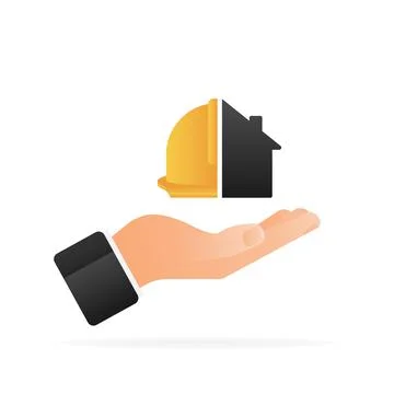 Flat illustration under construction with hand for site design. Vector banner Stock Illustration