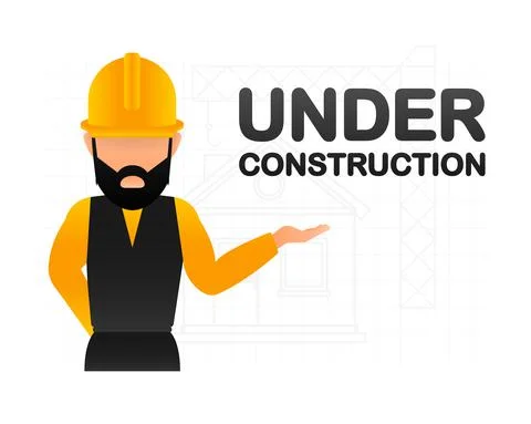 Flat illustration under construction for site design with man. Vector banner Stock-Illustration