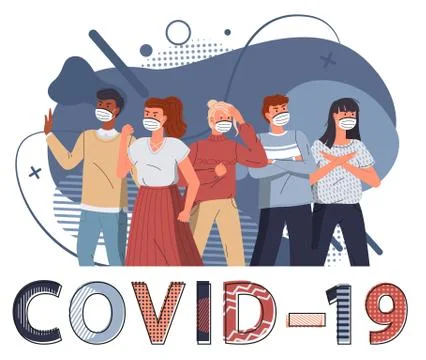 Flat illustration with vector elements, people in medical masks protesting Stockillustratie