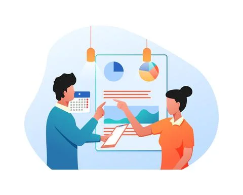 Flat Illustration vector graphic of Man and Woman working together イラスト素材