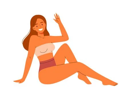 Flat illustration of woman in swimsuit sitting Stock Illustration