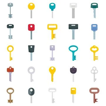 Flat illustrations of different type of keys Stock Illustration