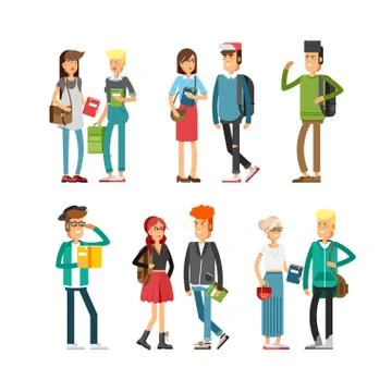 Flat illustratuion set of students Stock Illustration