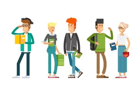 Flat illustratuion set of students Stock Illustration