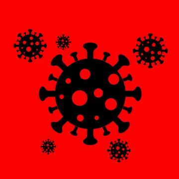 Flat image black virus on a red background. World pandemic. The virus attacks Stock Illustration