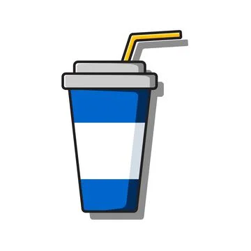 Flat image of a blue glass with a drink and a drinking straw. Vector color Stock Illustration