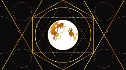 Flat image of the full moon on a black background with a golden pattern イラスト素材