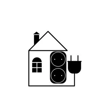 Flat image with the image of a house and an electrical plug and socket Illustrazione stock