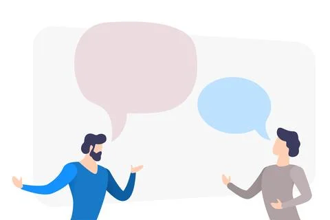 Flat image, men communicate with each other, icons denoting the conversation Stock Illustration
