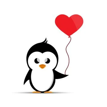 Flat image of a penguin with a heart-shaped balloon Stock Illustration