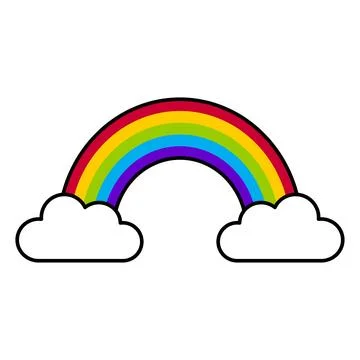 Flat image of a rainbow and clouds. Vector illustration. Stock Illustration