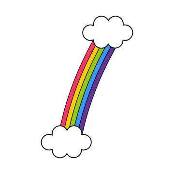 Flat image of a rainbow and clouds. Vector illustration. Illustrazione stock