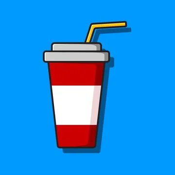 Flat image of a red glass with a drink and a drinking straw. Vector color Stock Illustration
