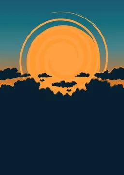 Flat image sunset, black cloud Stock Illustration