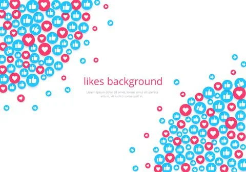 Flat image on a white background, round icons with likes and hearts, social.. Stock Illustration