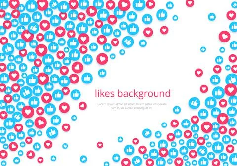 Flat image on a white background, round icons with likes and hearts, social.. Stock Illustration