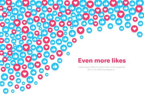 Flat image on a white background, round icons with likes and hearts, social.. Stock Illustration