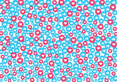 Flat image on a white background, round icons with likes and hearts, social.. Stock Illustration