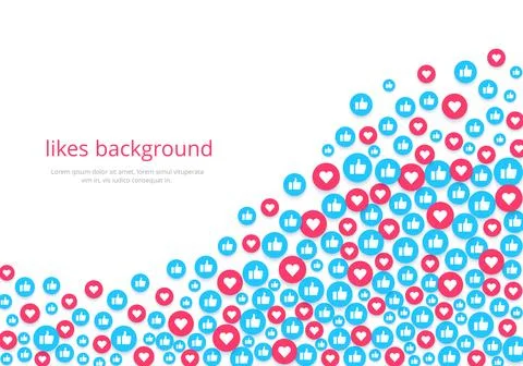 Flat image on a white background, round icons with likes and hearts, social.. Stock Illustration