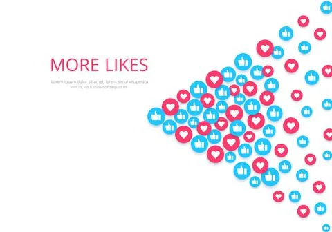 Flat image on a white background, round icons with likes and hearts, social.. Stock Illustration