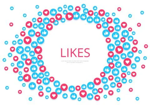 Flat image on a white background, round icons with likes and hearts, social.. Stock Illustration