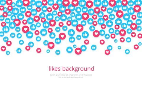Flat image on a white background, round icons with likes and hearts, social.. Stock Illustration