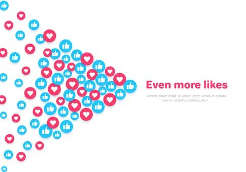 Flat image on a white background, round icons with likes and hearts, social.. Stock Illustration