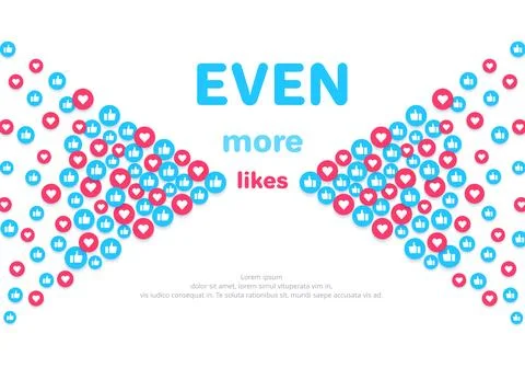 Flat image on a white background, round icons with likes and hearts, social.. Stock Illustration