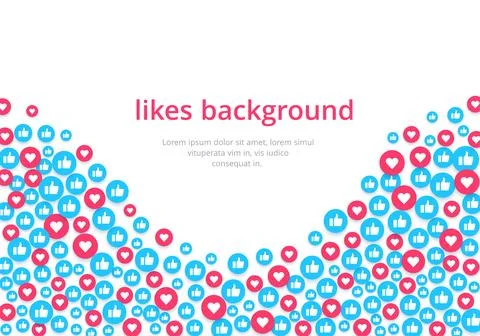 Flat image on a white background, round icons with likes and hearts, social.. Stock Illustration