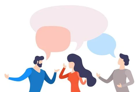 A flat image on a white background, talking people, men communicate with a gi Stock Illustration
