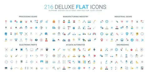 Flat Industrial Engineering AI Data Icons Set Stock Illustration