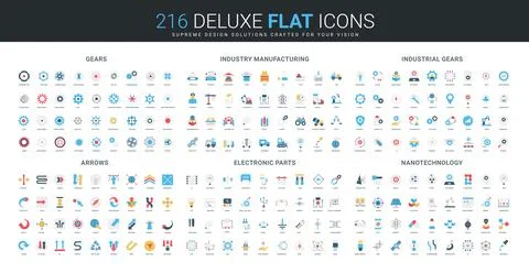 Flat Industry Gears Arrows Electronics Nanotechnology Icons Stock Illustration