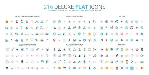 Flat Industry Gears Electronics Nanotechnology Arrows Icons 스톡 일러스트