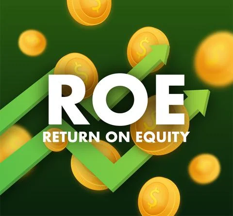 Flat infographic with green return on equity. Business financial investment Stock Illustration