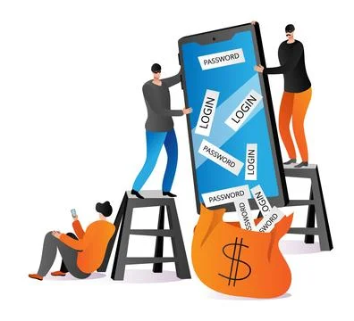 Flat information hacking in smartphone, hacker broke data security protection 库存插图