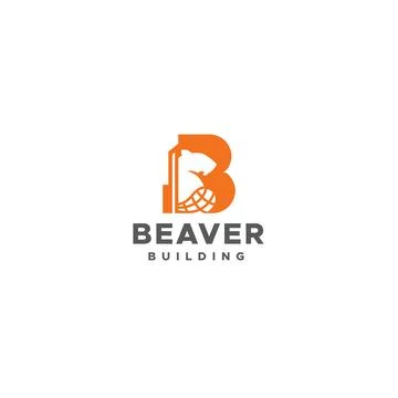Flat initial B BEAVER BUILDING otter logo design Stock Illustration