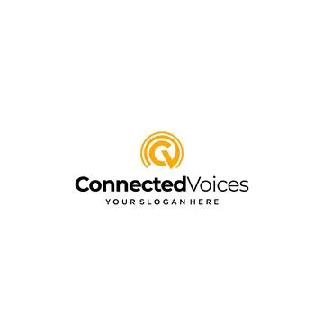 Flat initial CV Connected Voices logo design Stock Illustration
