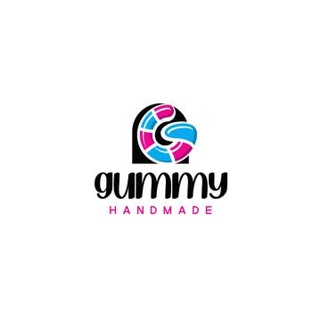 Flat initial G GUMMY HANDMADE cute logo design Stock Illustration