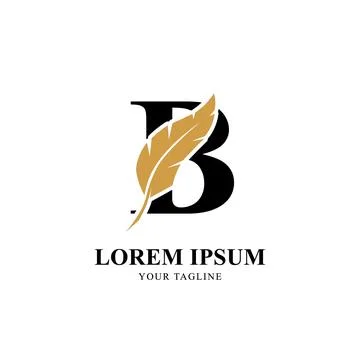 Flat Initial Letter B Logo Combined with Feather Silhouette Vector Design Stock Illustration