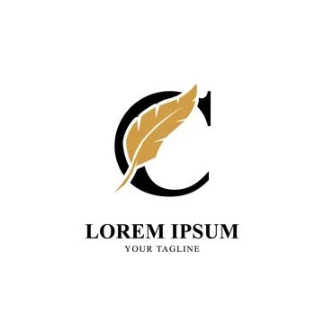 Flat Initial Letter C Logo Combined with Feather Silhouette Vector Design Stock Illustration